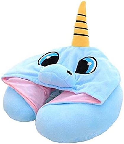PAPAIT Creative Adorable Cap Pillow, Cartoon U Type Hooded Pillow, Neck Pillow, Office Nap, Cervical Vertebra, Airplane Travel Pillow (Blue)