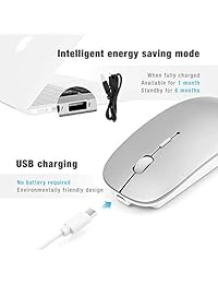 ANEWKODI Bluetooth Wireless Mouse,Rechargeable Mouse,Ultra-Thin Noiseless Click,3 Adjustable DPI Level,Wireless Mouse for Laptop,Tablet,Silver