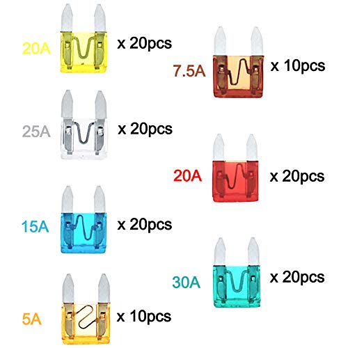 VANTRONIK Mini Blade Car Fuse 120PCS Assorted 5A 7.5A 10A 15A 20A 25A 30A Replacement APM/ATM Assortment Kit Set with Fuse Puller