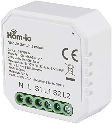 WIFI Wireless Smart 2 Channel Wireless Switch 10A 2300W Compatible with Amazon Alexa and GoOGLE Home Size 46X46X18 App