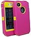 Iphone 4 4S Body Armor Defender - Comparable to Otterbox Defender + 1pc 3ft data cable (Hot Pink on Yellow)