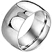MENSO Men,Women's Wide 11mm Stainless Steel Ring Band Silver Classic Wedding Polished Size 10