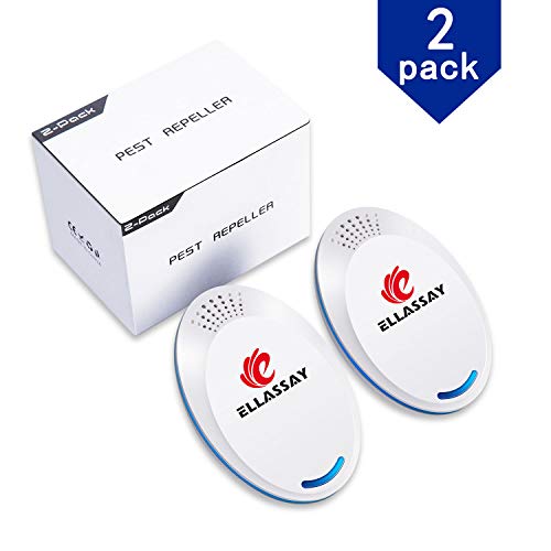 ELLASSAY Electronic Ultrasonic Pest Repeller Plug in,2 Pack Indoor Ultrasound Repeller Against Rats, Mouse, Spider, Ants, Bed Bugs, Fleas, Cockroaches, Flies, Moths, Mosquito Easy to Use