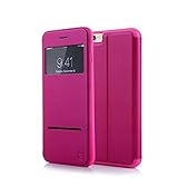 Nouske iPhone 6/6S Smart Touch Case S-View Window Flip Cover/Magnetic Closure/Stand/TPU bumper/360 protection, Hot Pink