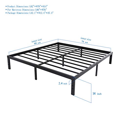 HOMUS 14 Inches Steel Slat Platform Bed Frame/Heavy Duty and Easy Assembly Mattress Foundation/Noise-Free Box Spring Replacement (King)