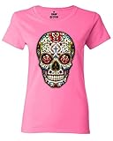 Shop4Ever® Sugar Skull Red Roses Women's T-Shirt Day of the Dead Shirts