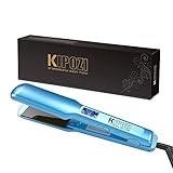 KIPOZI Pro Nano Titanium Flat Iron Hair Straightener with Digital LCD Display,Instant Heat Up,High Heat 450 Degrees,Dual Voltage,1.75” Wide Plate(White)