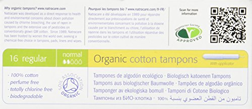 NATRACARE Organic Regular Tampons with Applicator ,16 Count (Pack of 3)