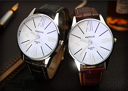 OWMEOT Watch Luxury Fashion Faux Leather Mens Quartz Analog Watch Watches (Brown 2)