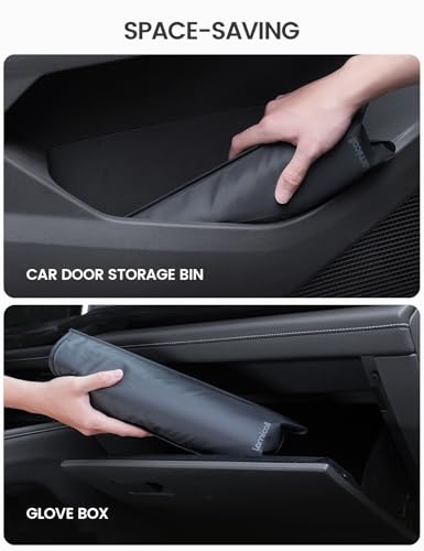 Lamicall Parasol para Auto Parabrisas - 57" L x33 W [5 Capas de Nano Coating] [10 Costillas de Fibra de Vidrio] Cubre Sol para Auto, Plegable Sombra para Mediano Sedan, SUV, Accesorios para Automovil