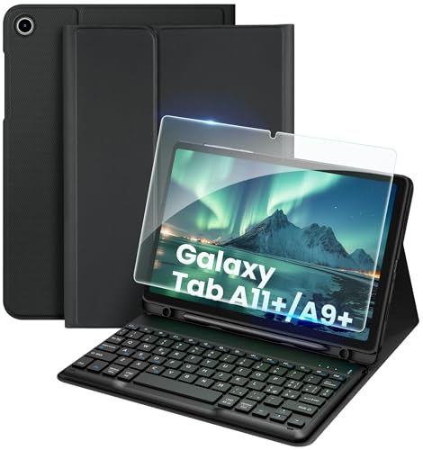 EasyAcc Keyboard Cover Compatible with Samsung Galaxy Tab A11 Plus/A9 Plus 11 Inch with Screen Protector, Removable Keyboard Protective Case with Pen Holder, Black