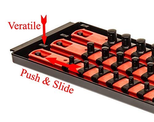 MLTOOLS Socket Organizer | Holds 90 Sockets | Twist Lock Socket Rail with Tray | Multi-Drive Universal Socket Boss Rail Set | Made in USA | T8252 (Blue & Red) - Thumbnail 6