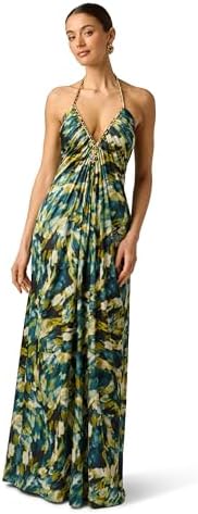 black halo henna halter crepe satin maxi dress Alicia Satin Halter Maxi Dress