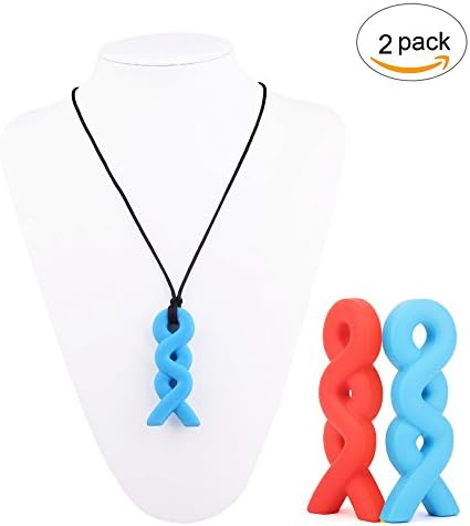 Silicone Chew Necklace, Soft Nursing Toys for Teething Babies and Kids, Autism or ADHD Children Sensory Teether Pendant, BPA Free Multi Color - 2Pack