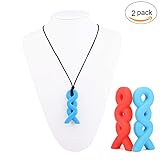 Silicone Chew Necklace, Soft Nursing Toys for Teething Babies and Kids, Autism or ADHD Children Sensory Teether Pendant, BPA Free Multi Color - 2Pack