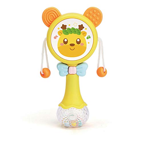 Rattles Toy Drum for Infants, Shaker Toy Musical rattles for Babies with Light up and Singing for boy or Girl Birthday Gift (Yellow)