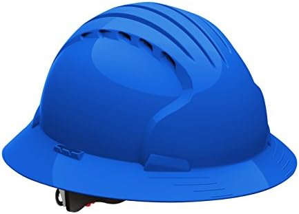 Evolution Deluxe 6161 280-EV6161-10 Full Brim Hard Hat with HDPE Shell, 6-Point Polyester Suspension and Wheel Ratchet Adjustment (VENTED, Blue)