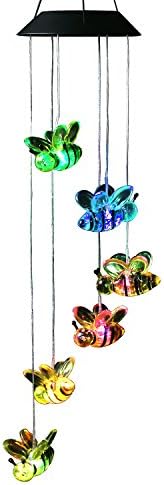 Changing Color Bee Solar Powered Mobile, Anzome Spiral Spinner Windchime Wind Chime Outdoor Decorative Windbell Light for Patio, Deck, Yard, Garden, Home, Pathway