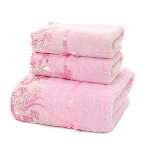 USTIDE Pink Lace Bath Towels Set Soft Hand