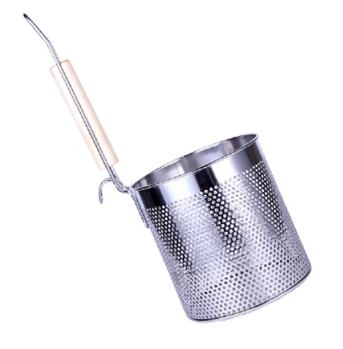 FixtureDisplays 5" x 5 1/4" Stainless Steel Pasta Strainer Colander/Blanching Basket with Wood Handle and Flat Bottom 18017