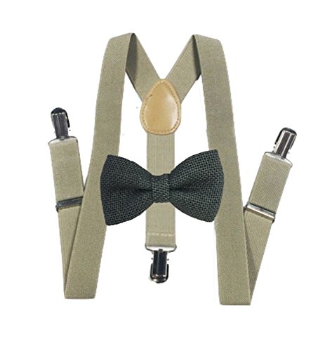 Brown Suspender and Hemp Bow ties Set Combo Mens (Green)