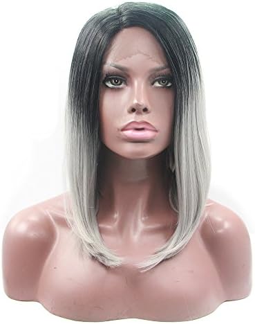 Bob Style Ash Gray with dark roots Rupaul's Drag Queen Synthetic Lace Front Wig