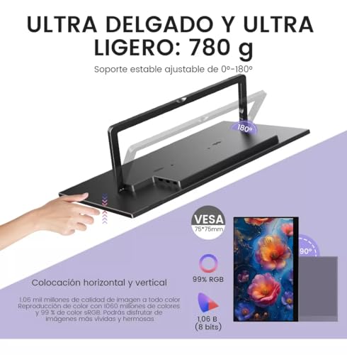 CNHVEIF Monitor Portátil, Pantalla de 15.6'' FHD 1080P 178 IPS, Segundo Monitor Externo Touch, Pantalla de Juegos, Altavoces Duales Incorporados, con HDMI/USB C para Xbox PS5 Switch Teléfono