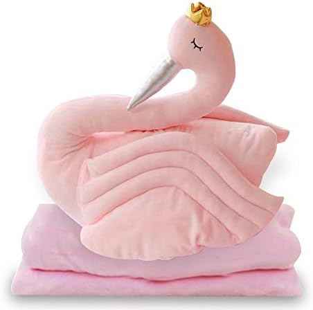 NAS AOSTAR 2 in 1 Pillow Blanket Plush Stuffed Animal Toys Swan Throw Pillow and Blanket Set. (Pink)
