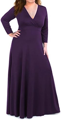 Moonlisa Plus Size Maxi Dress For Women With 3/4 Sleeves Deep V Neck Solid Color Wedding Evening Party Dress (XX-Large, Purple)