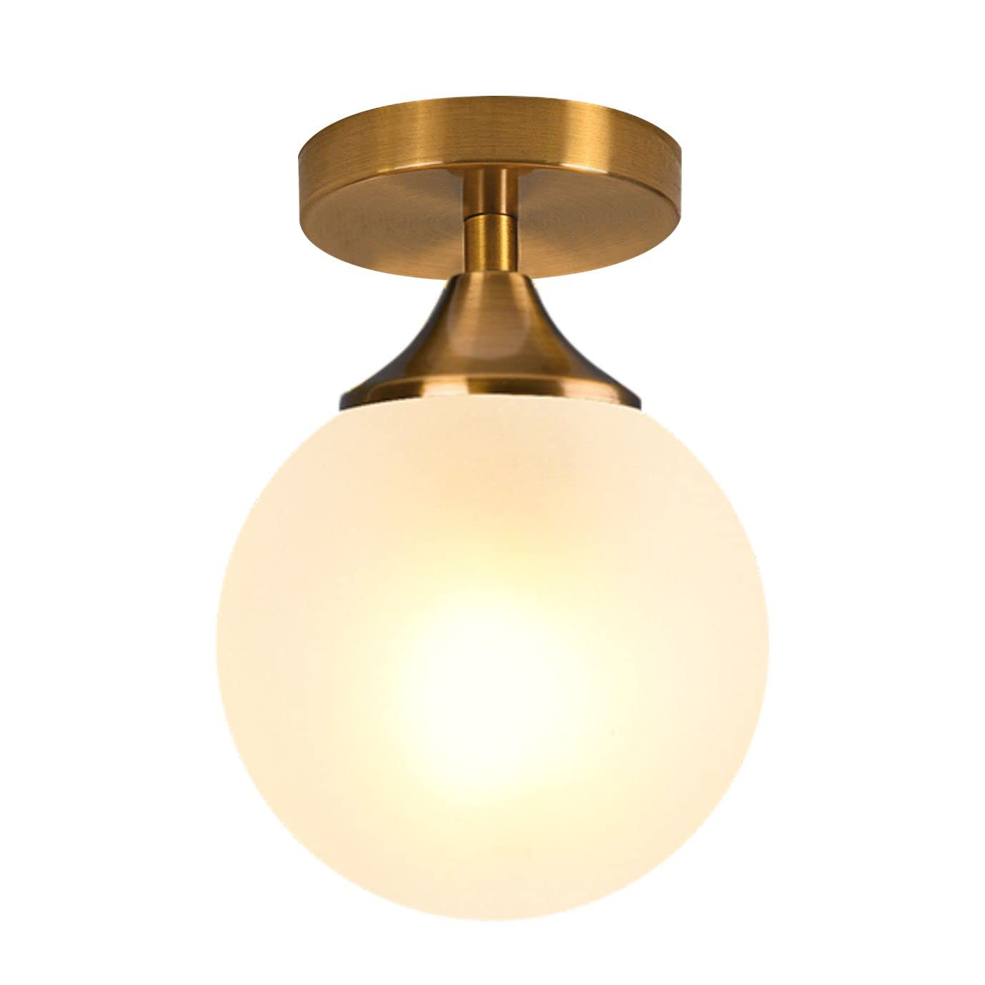 Photo 1 of KCO Lighting Small Milk Glass Globe Semi Flush Mount Ceiling Light Mid Century Modern Gold Ceiling Light Fixtures Brass Hallway Light for Hallway Entryway Bedroom