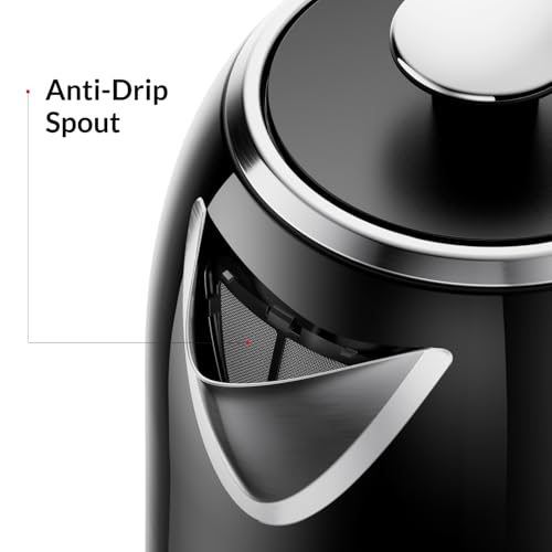Feller Germany, Retro Style 1.7L Kettle with Thermometer, 2200 W, Stainless Steel Body, STRIX Controller, Dry Boil & Automatic Switch-Off, EK200, 2Y Guarantee-UAE Version (Black)