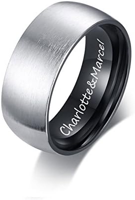 XUANPAI Free Engraving Name Stainless Steel Two Tone Matte Finish Engagement Wedding Band Ring for Men