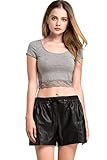 HIKA American Apparel Light Weight Modal Short Sleeve Lace Slim Fit Crop Top
