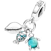 Fish, Sea Turtle & Conch Triple Dangle Charm 925 Sterling Silver Pendant,Jewelry Bead Gift for Women Bracelet&Necklace