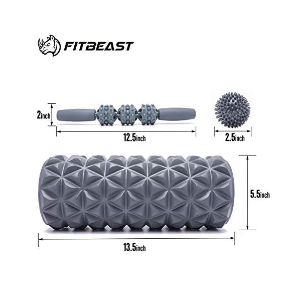 FitBeast Foam Roller Set 2 in 1 for Deep Tissue Muscle Massage, Trigger Point Foam Roller Massage Stick and Massage Ball…