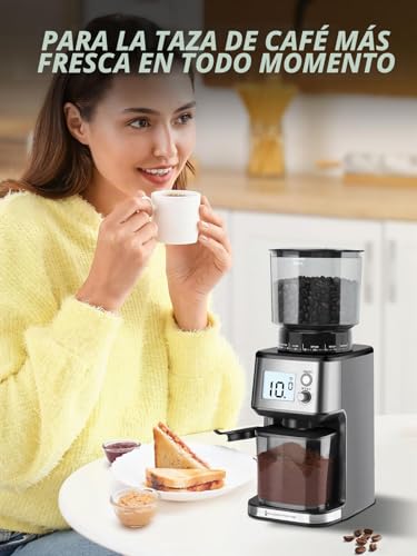 Homtone Electric Coffee Grinder with Conical Grinder – Coffee Mill with 51 Grinding Levels, Removable Holder, Container Included – for Espresso, Filter Coffee, Cold Brew (Acciaio Inox)