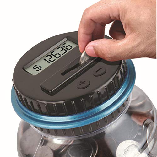 HIGHMIGOU Digital Coin Counter, Automatic Piggy Banks Saving Box Jar with LCD Display Large Capacity Including Dollars and Half Dollars for Office Kids Adults - Clear Jar (Black) - Thumbnail 5