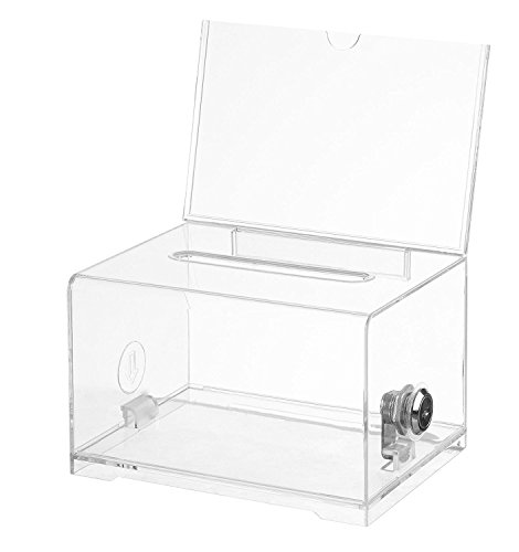 Polmart Clear Suggestion/Business/Card Drawing Box with Sign and Lock