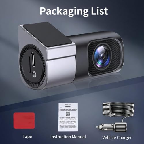 Gurkitsy Dashcam para Auto Frontal, 4K Mini Camara para Carro Wi-Fi, Compatible con WDR, Modo de Estacionamiento de 24 Horas, Tarjeta SD No Incluida, Cámara de Marcha atrás, Sensor G, hasta 128 GB