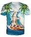 Uideazone Juniors 3D Cat Surfing on Pizza T Shirt Funny Graphic Tee,Blue-2,Asia L(US M)