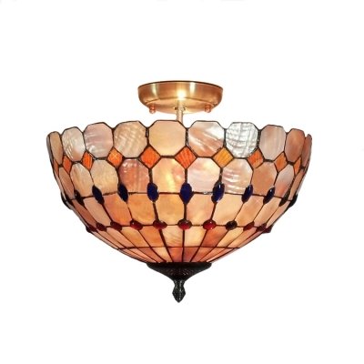 hua Exquisite and Colorful Beadings Accented Two Lights Tiffany Semi Flush Mount Ceiling Light