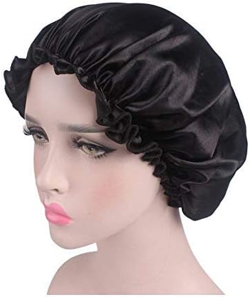 SUPERLIKE Silk Sleeping Cap Night Cap Head Cover Bonnet for Beautiful Hair One Piece Black Color