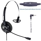 Arama 2.5mm Telephone Headset Mono with BOOM Mic Volume Mute for Cisco Linksys SPA Polycom Panasonic Zultys Gigaset Grandstream Office IP and Cordless Dect Phones (CTH-J25)