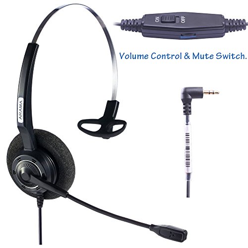 Arama 2.5mm Telephone Headset Mono with BOOM Mic Volume Mute for Cisco Linksys SPA Polycom Panasonic Zultys Gigaset Grandstream Office IP and Cordless Dect Phones (CTH-J25)
