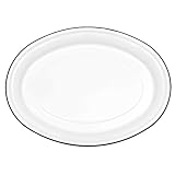 Enamelware Oval Serving Platter - Solid White with Black Rim