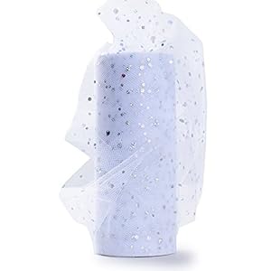 Rollo 22,5 metro Cinta Tela Tul con Lentejuelas Tulle Ancho 15cm Decoración Hogar Boda Novia Fiesta Manualidades DIY Envolver Regalos Tutú Falda Blanco