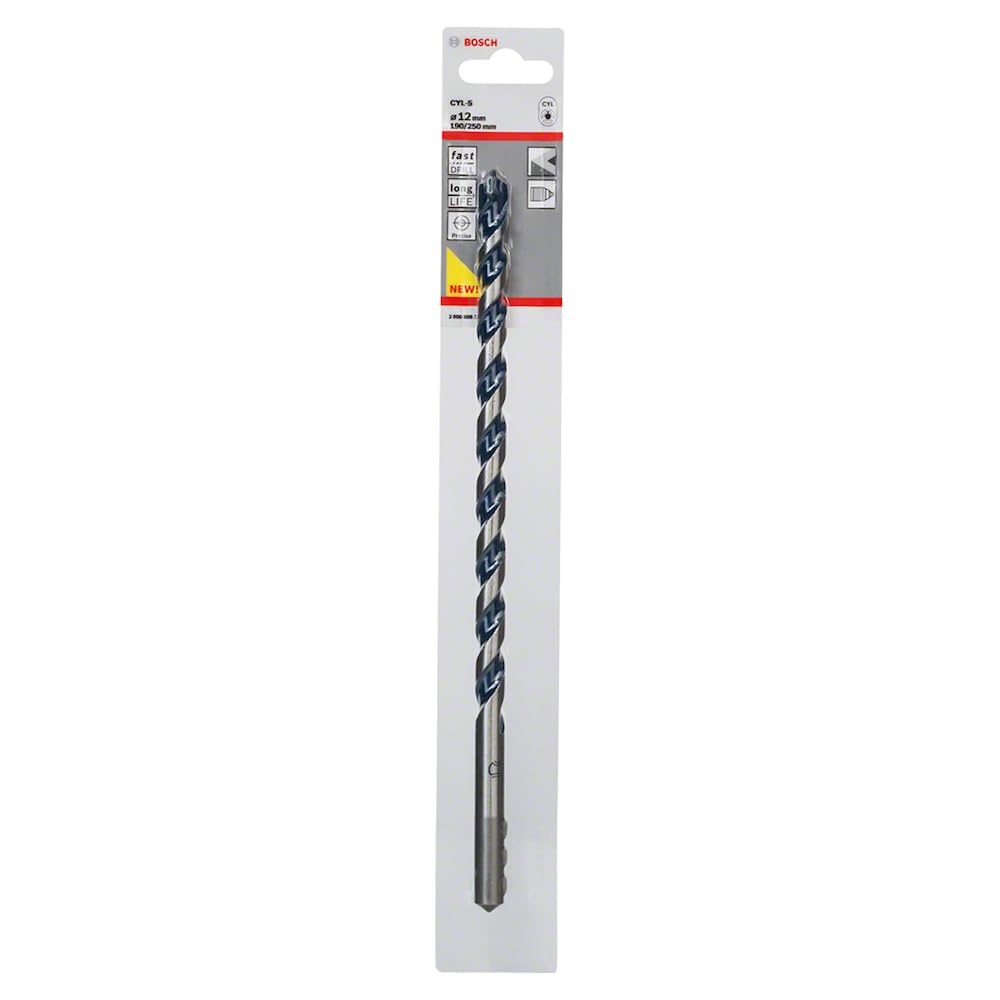 Bosch Professional 1x CYL-5 Concrete Drill Bit (for Concrete, Ø 12 x 250 mm, Robust Line, Accessories for Impact Drills)