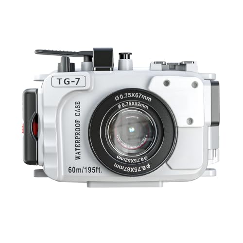 YaelHelens TG-7 Underwater Camera Case 60M Waterproof PC Material with O-Ring Gasket Compatible with Olympus OM System Tough TG-7 (White)