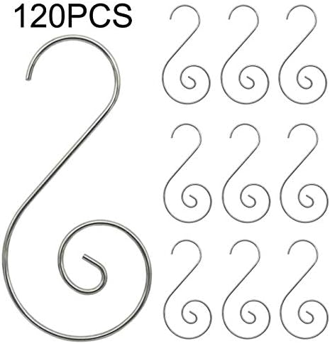Acronde 120PCS Christmas Ornament Hooks Christmas Tree S-Hooks Ornament Hanger Metal Wire Hanging Hook for Christmas Tree Christmas Balls Party Decorations (Silver)