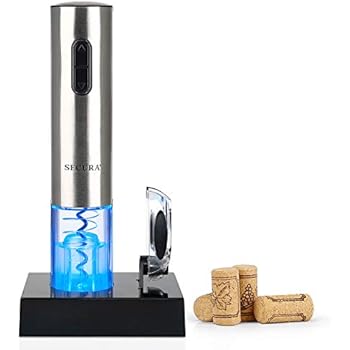 Secura Electric Wine Opener Automatic Electric Wine Bottle Corkscrew Opener With Foil Cutter Rechargeable Stainless Steel
